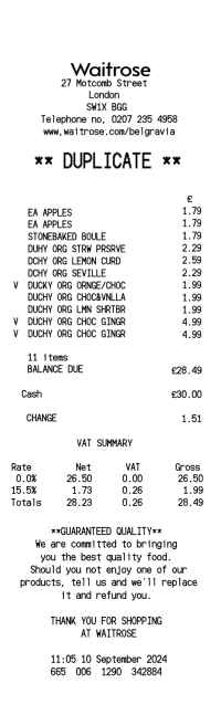 Waitrose UK store receipt template image