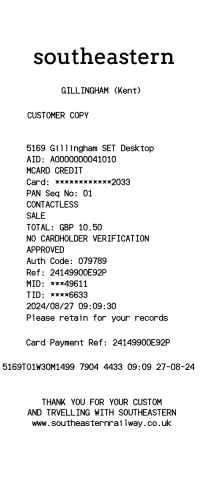 Southeastern railway UK receipt