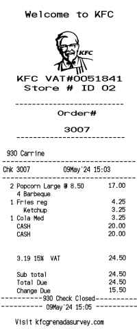 KFC receipt template