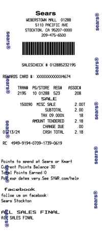 Sears receipt template