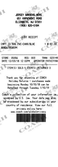 Coach bag gift receipt image