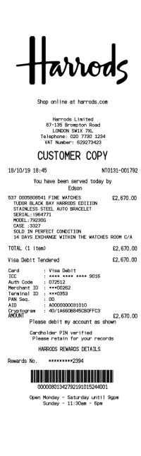 Harrods receipt template 2