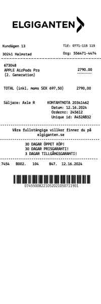 Elgiganten receipt template