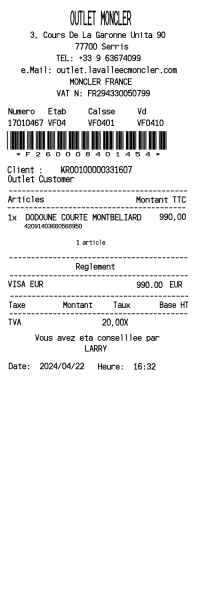 OUTLET MONCLER receipt template