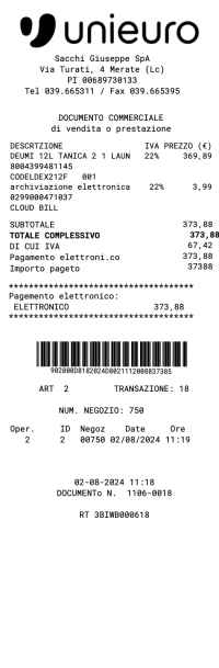 Unieuro receipt template