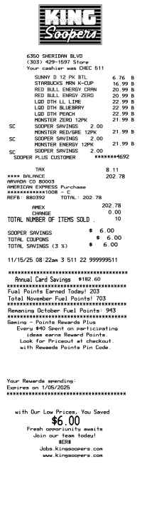 King Soopers receipt Template