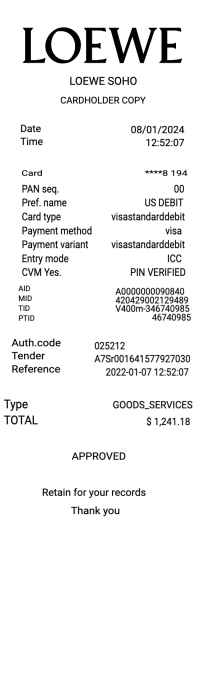 LOEWE receipt template