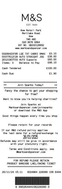 M and S - Mark and Spencer receipt template