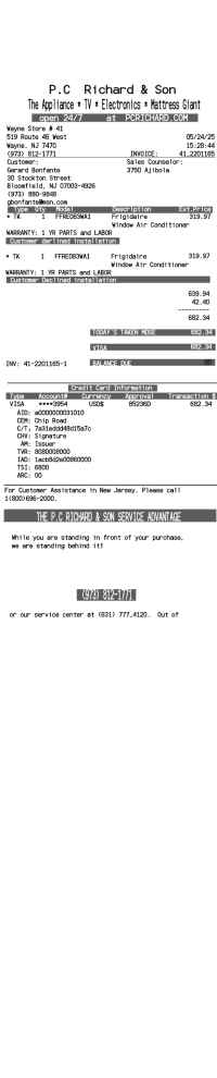 P.C. Richard  Son receipt template