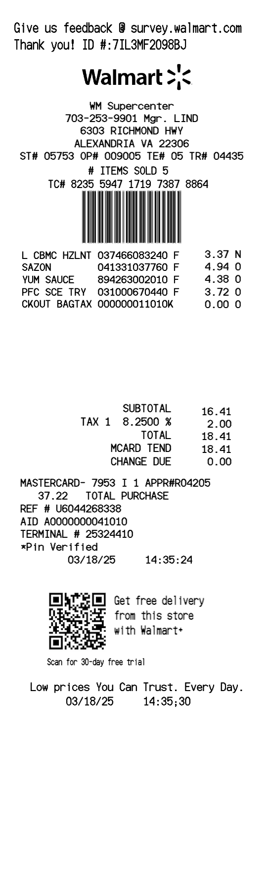 Walmart 2025 receipt template