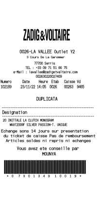 Zadig Voltaire receipt template