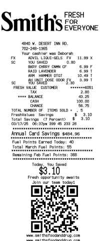 Smiths grocery receipt template