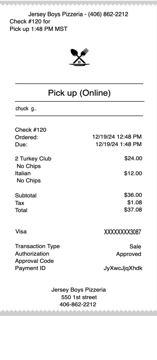 Toast receipt template