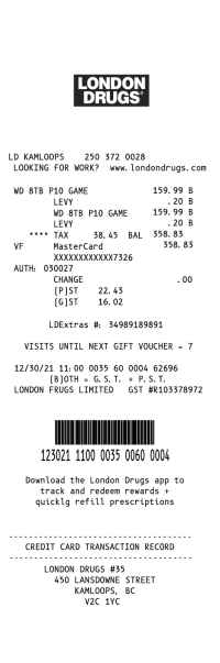 London Drug receipt template image