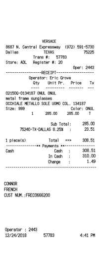 Versace receipt template usa image