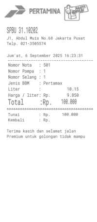 Pertamina petro receipt template image