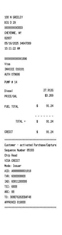 Big D fuel gas receipt image
