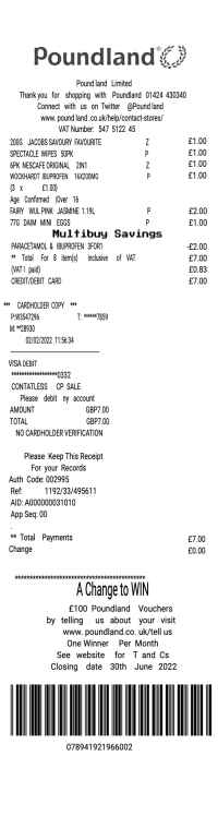 Poundland receipt template