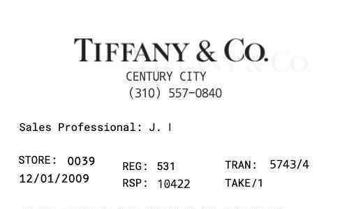 Tiffany Jewelry Receipt - Diamond Ring image