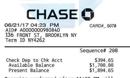 CHASE bank deposit receipt image