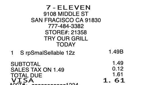 7-Eleven Convenience Store receipt image