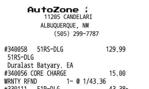 AutoZone receipt template image