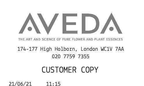 Aveda hair products receipt image
