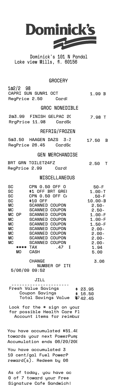 Dominicks grocery receipt template