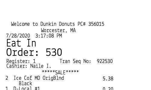 Dunkin Donuts receipt template image