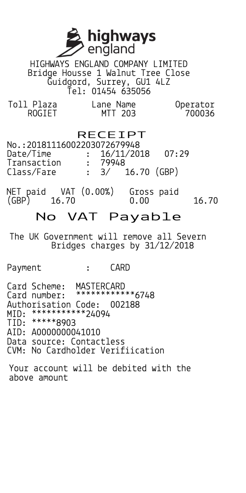 Highway TOLL receipt template