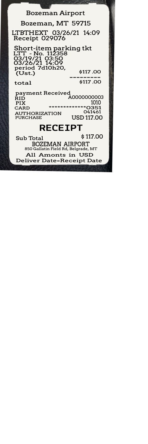 Long Term Parking airport receipt template