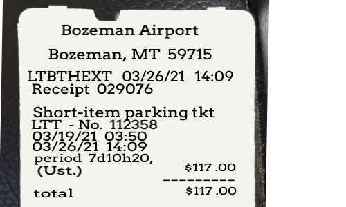 Long Term Parking airport receipt template image