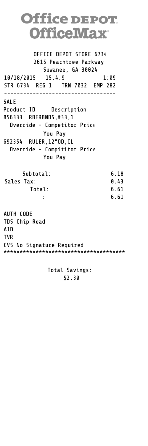 Office Depot OfficeMax receipt