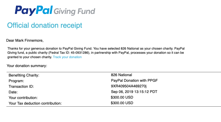 Paypal Giving Fund donation template