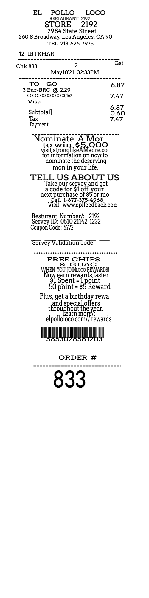 Pollo Loco restaurant receipt template