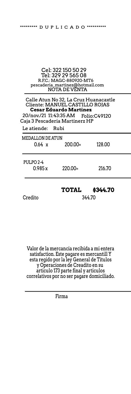 Restaurant receipt mexico spanish template