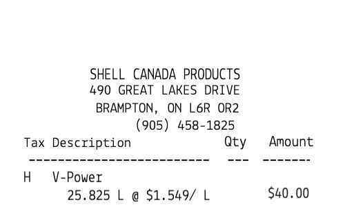 Shell Canada fuel receipt template image
