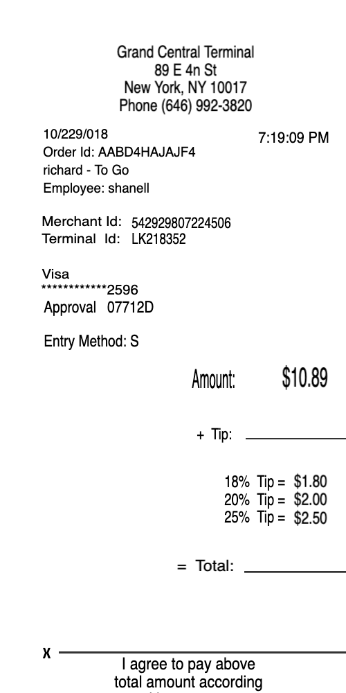 Simple credit card receipt tip