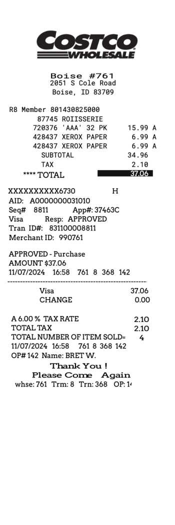 Costco 2 receipt template image