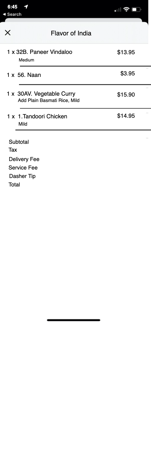 DoorDash receipt template