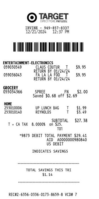 Target receipt template image