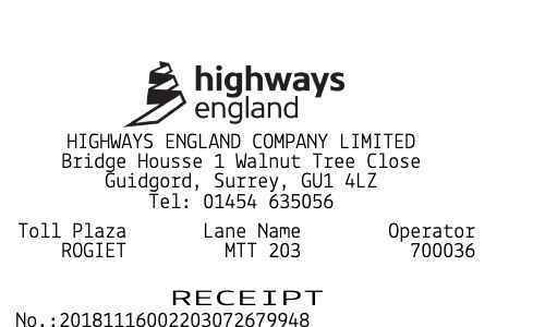 Highway TOLL receipt template image