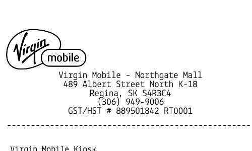 Virgin Mobile receipt image