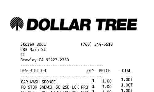 Dollar Tree receipt template image