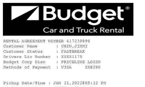 Rental Car receipt invoice image