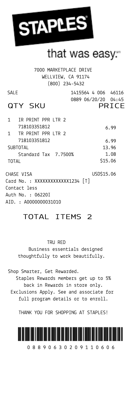 Staples receipt template 2