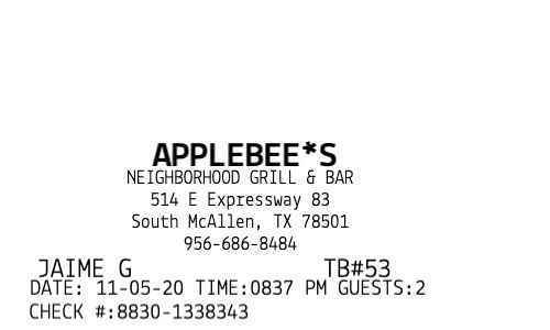 Applebees restaurant receipt template image