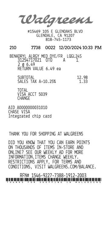 Walgreens Receipt template