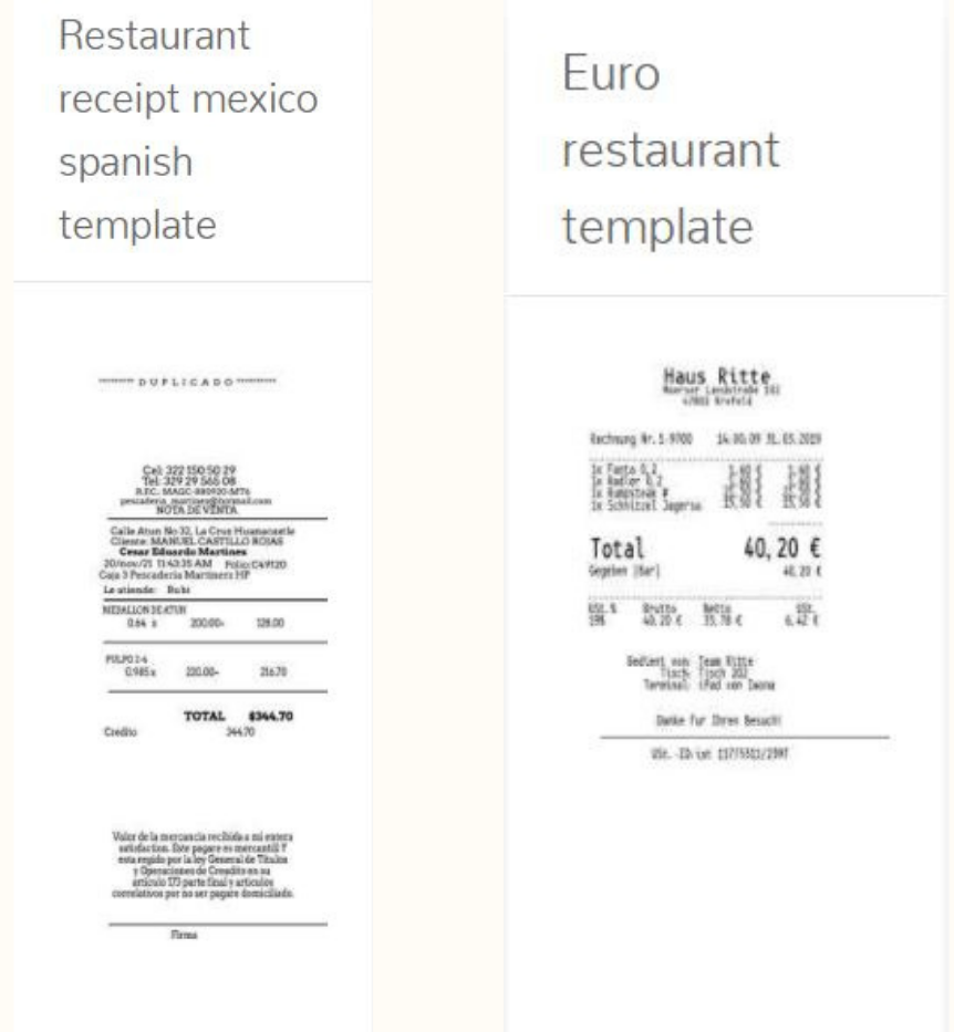 restaurant receipt sample