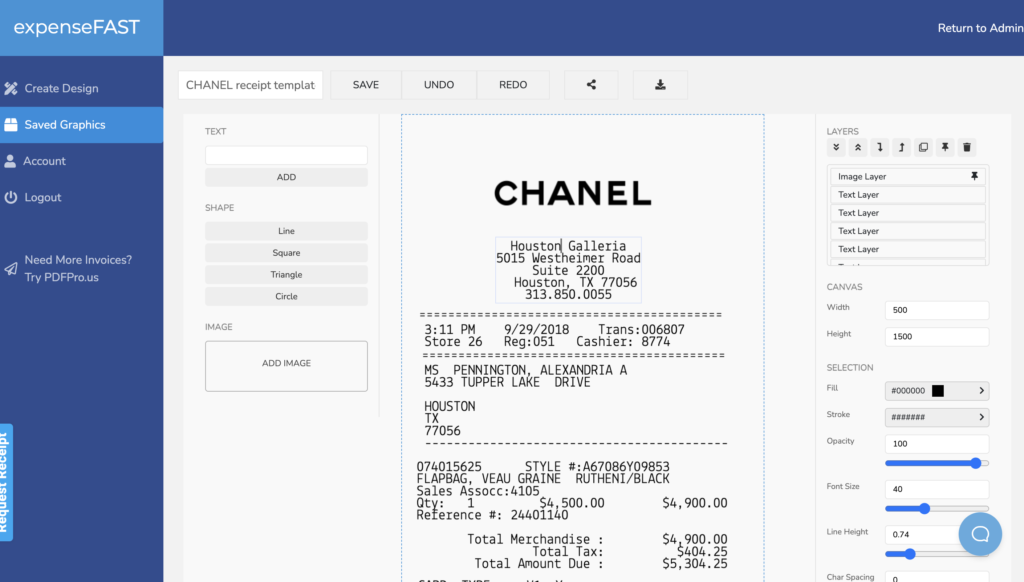 Chanel Receipt – expenseFAST